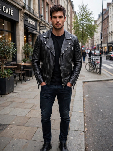 Mens new black leather biker - new,