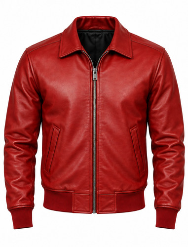 Men red real leather bomber - men's,